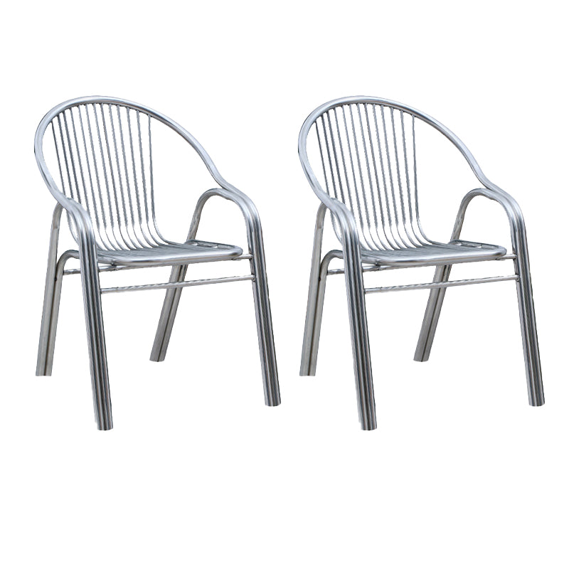 Contemporary Dining Room Metal Slat Back Dining Chair with Arm