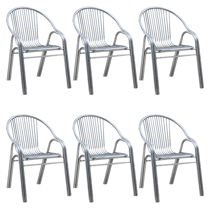 Contemporary Dining Room Metal Slat Back Dining Chair with Arm