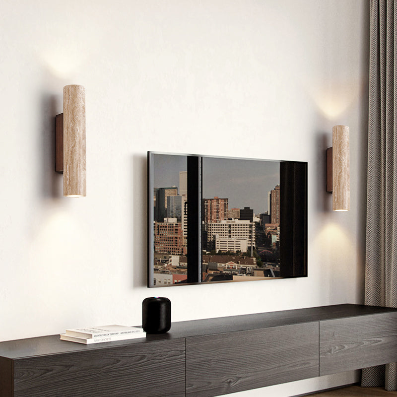 Nordic Style Wall Light Cylinder Shape Wall Lamp with Stone Shade for Bedroom