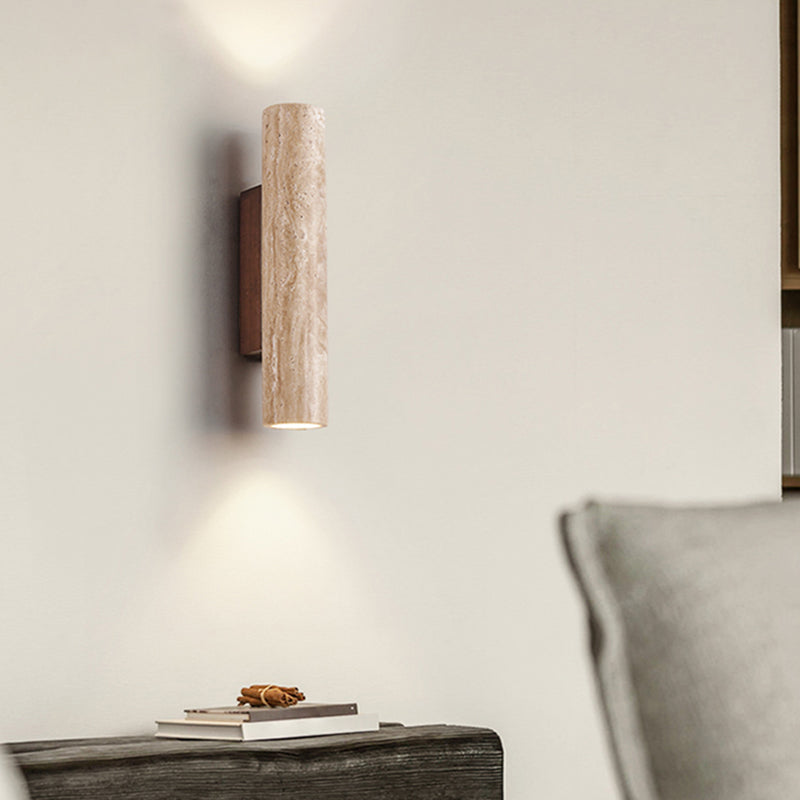 Nordic Style Wall Light Cylinder Shape Wall Lamp with Stone Shade for Bedroom