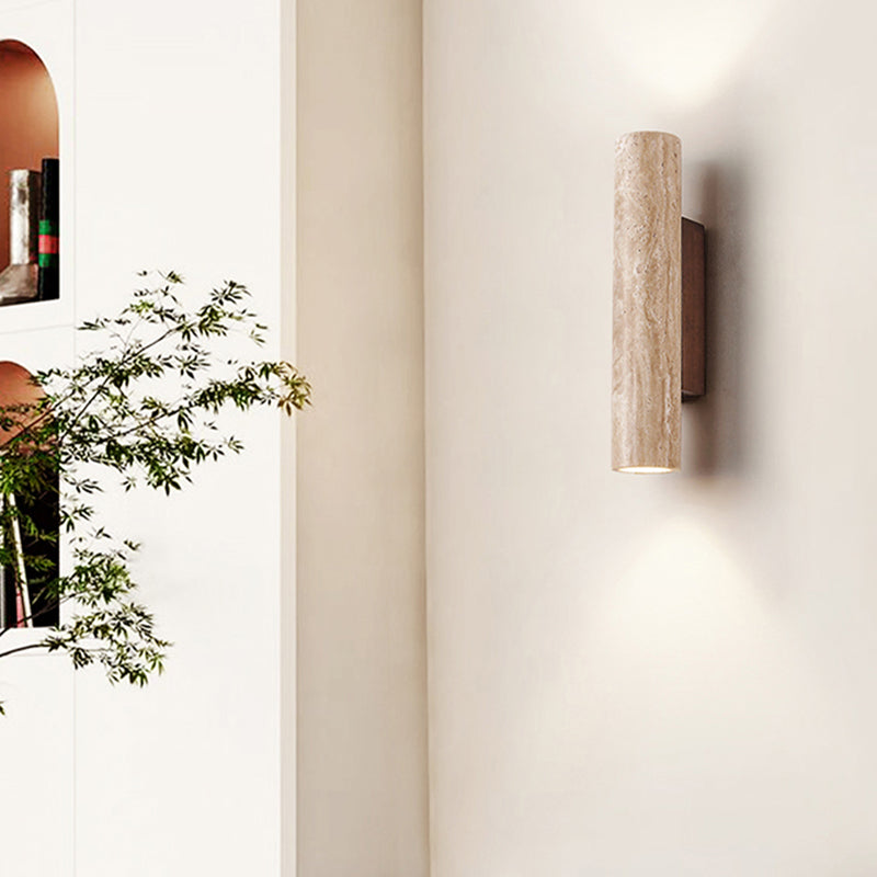 Nordic Style Wall Light Cylinder Shape Wall Lamp with Stone Shade for Bedroom