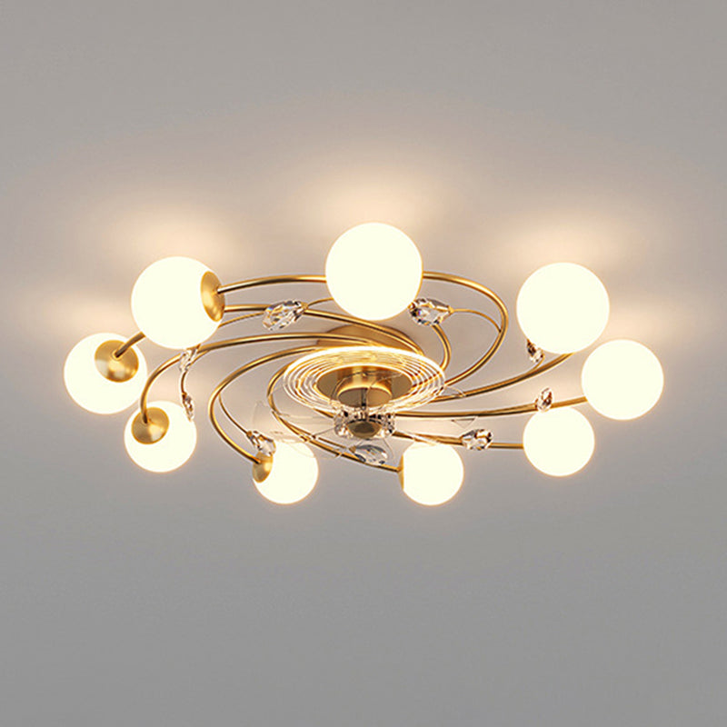 7/10-Light Golden Modernism LED Ceiling Fan Light for Dining Room