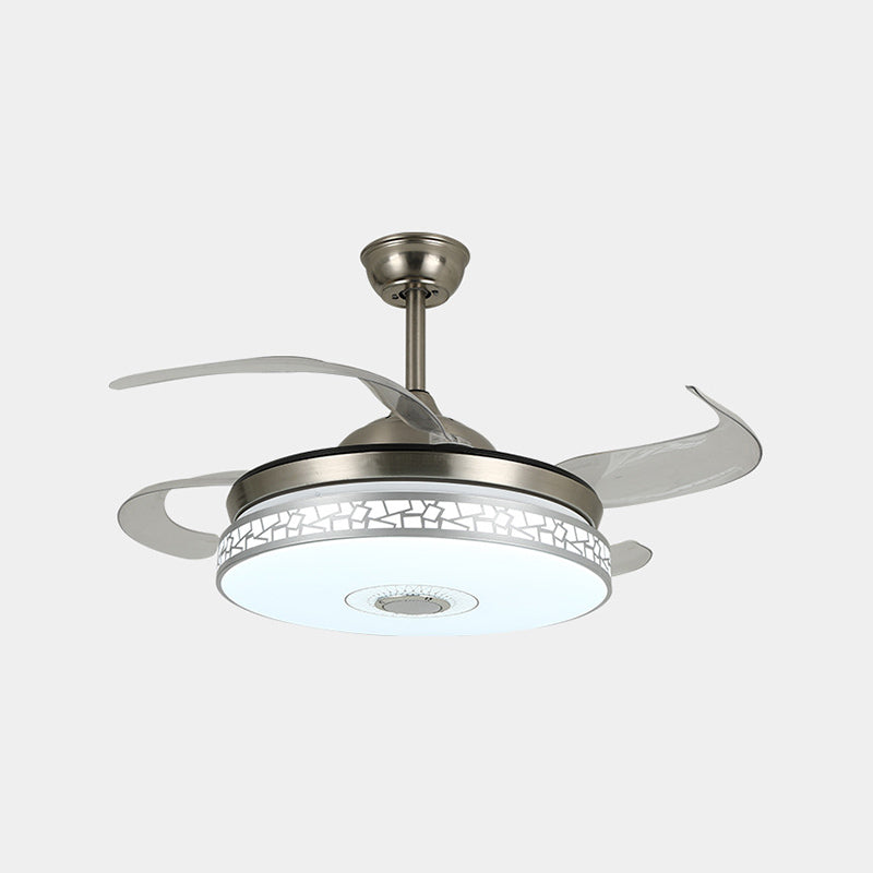 Minimalist LED Ceiling Fan Light in Black / Sliver Finish Drum Shape Fan Light