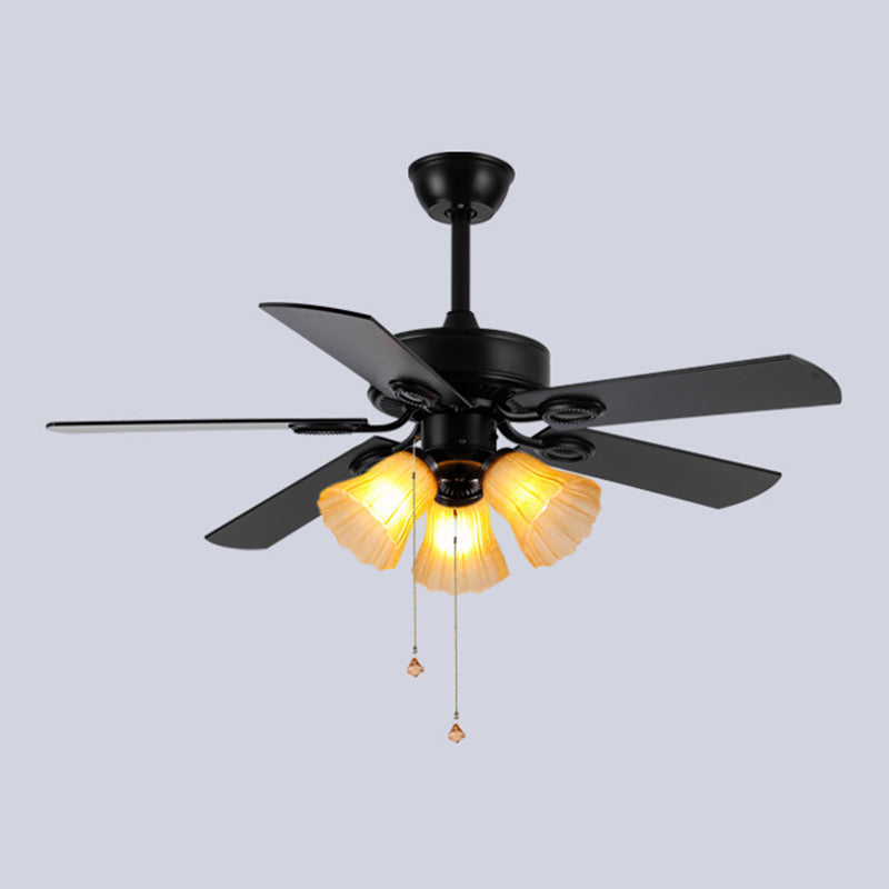 Nordic Style 3-Lights Ceiling Fan Lamp Wooden Ceiling Fan Light for Bedroom