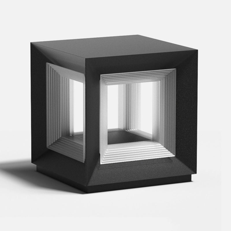 Contemporary Square Outdoor Solar Pillar Lamp in Black for Courtyard