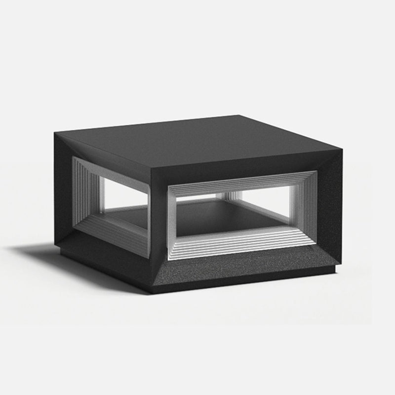 Contemporary Square Outdoor Solar Pillar Lamp in Black for Courtyard