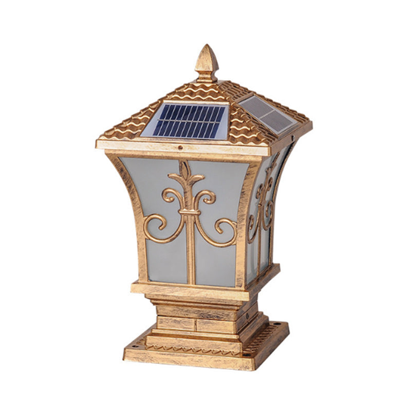 Modern Style Iron Solar Energy Pillar Lamp with Acrylic Shade for Outdoor