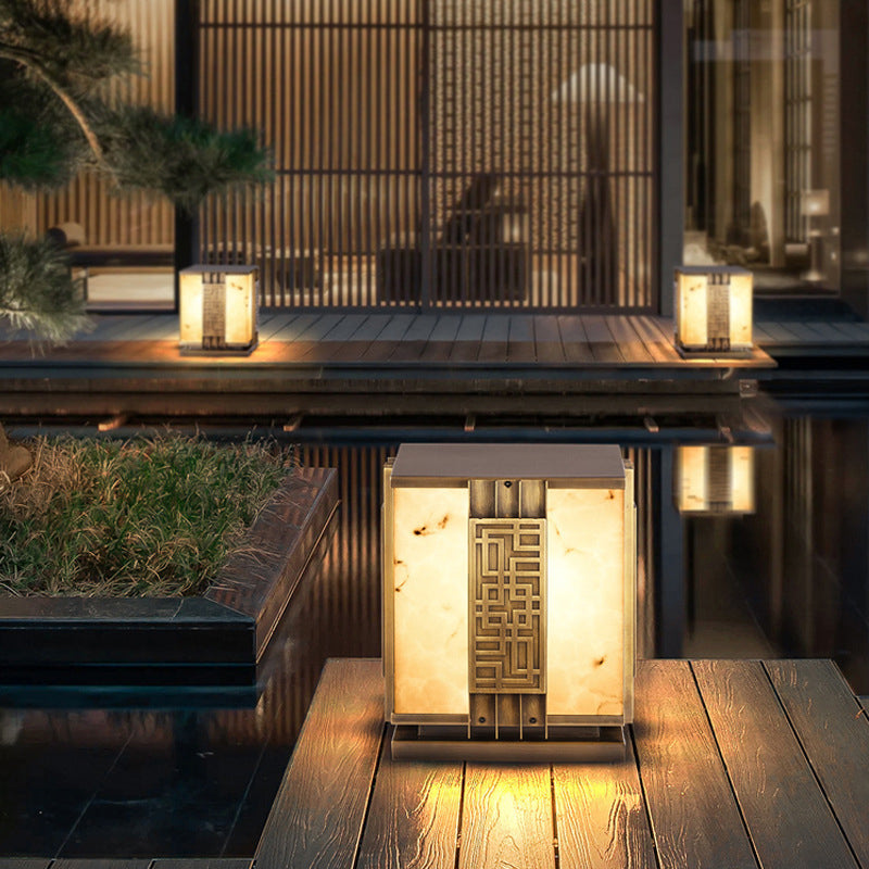 Waterproof Copper Solar Energy Pillar Lamp Square Shape for Outdoor