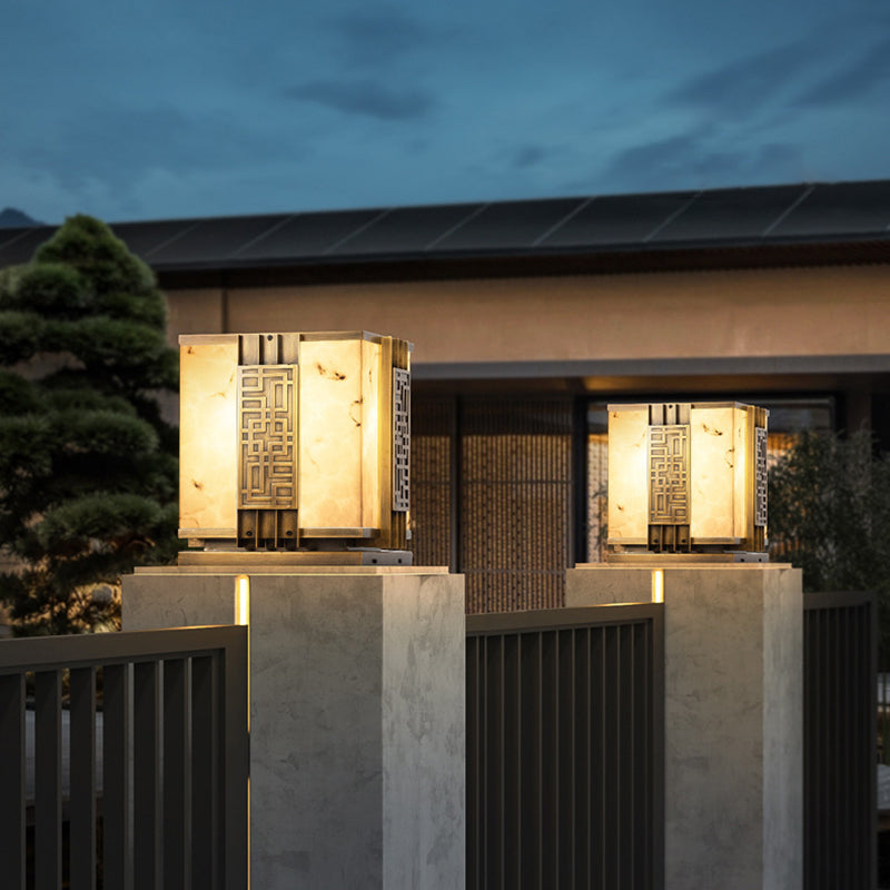 Waterproof Copper Solar Energy Pillar Lamp Square Shape for Outdoor