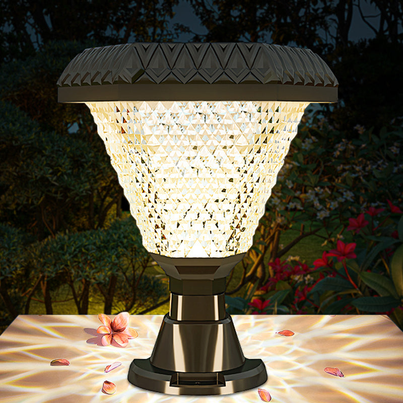 Modern Geometry Shape Solar Energy Pillar Lamp with Plastic Shade for Outdoor