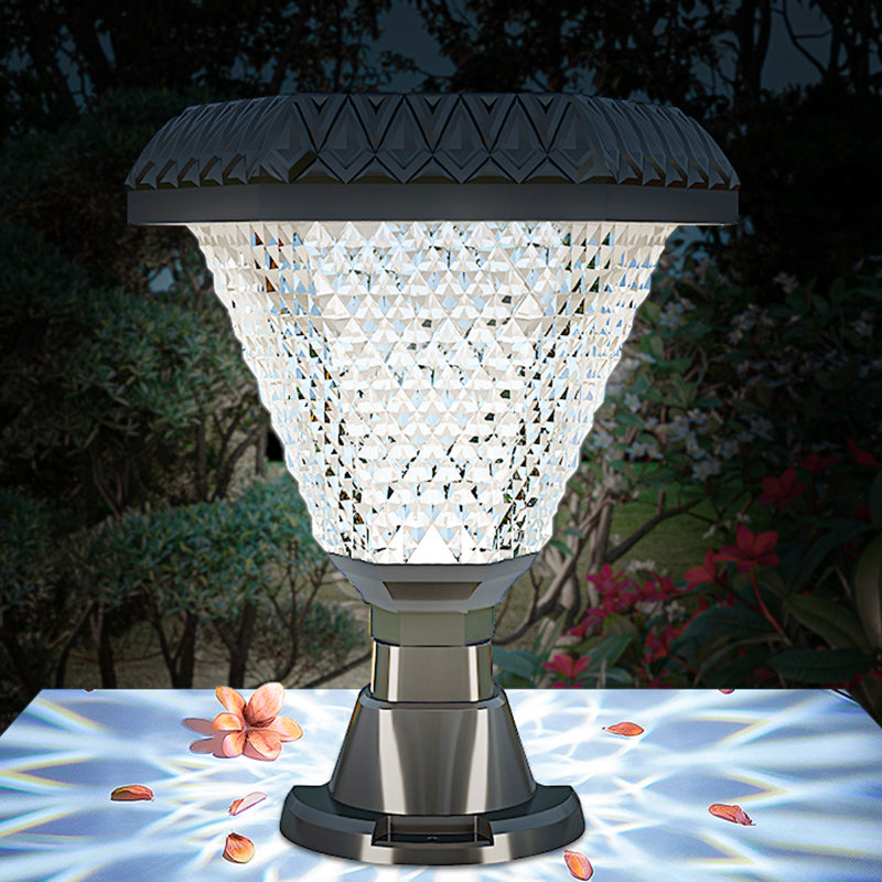 Modern Geometry Shape Solar Energy Pillar Lamp with Plastic Shade for Outdoor