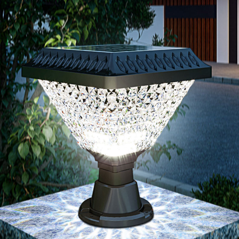 Modern Geometry Shape Solar Energy Pillar Lamp with Plastic Shade for Outdoor