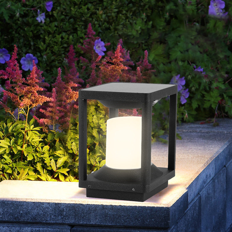 Modern Solar Energy Pillar Lamp Rectangle Shape with Plastic Shade for Outdoor