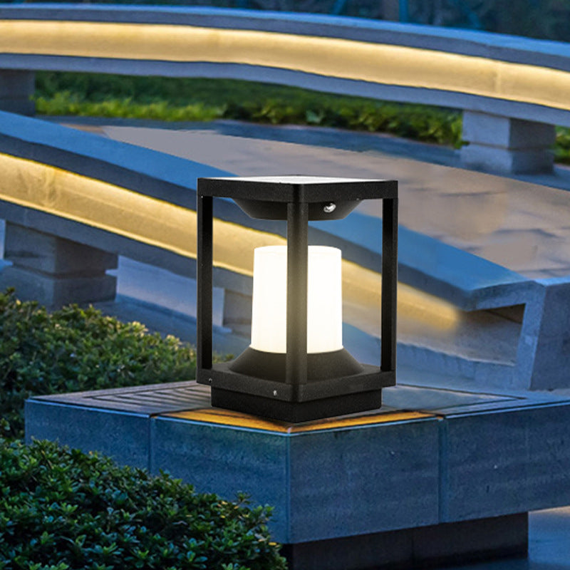Modern Solar Energy Pillar Lamp Rectangle Shape with Plastic Shade for Outdoor