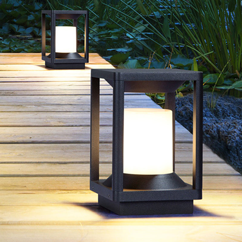 Modern Solar Energy Pillar Lamp Rectangle Shape with Plastic Shade for Outdoor