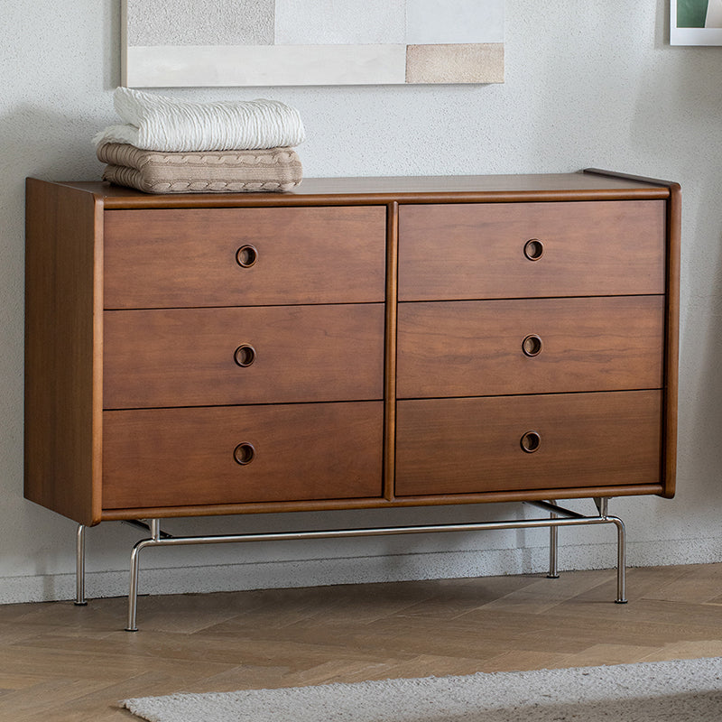 Mid-Century Modern Solid Pine Storage Chest with Drawers for Home