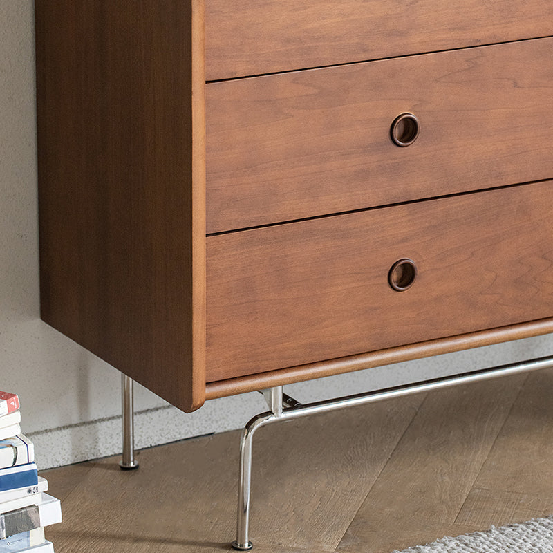 Mid-Century Modern Solid Pine Storage Chest with Drawers for Home