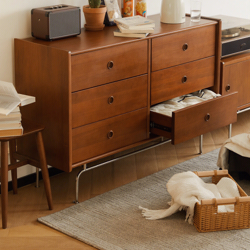 Mid-Century Modern Solid Pine Storage Chest with Drawers for Home