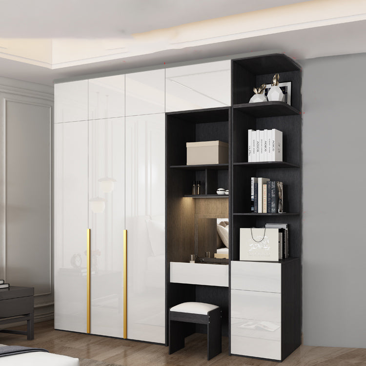 Hinged Wardrobe Cabinet with Garment Rod Modern Storage Cabinet