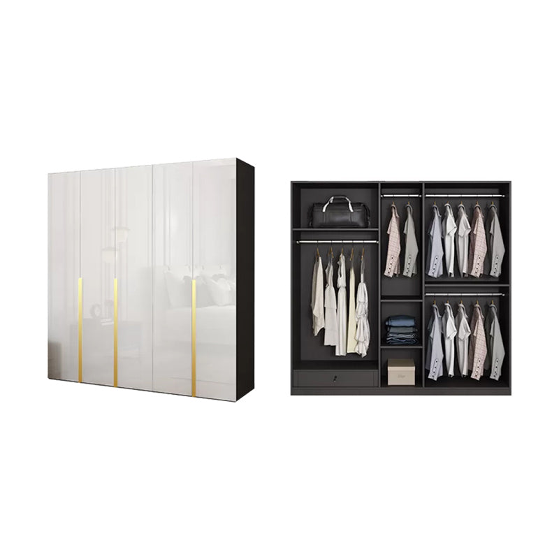 Hinged Wardrobe Cabinet with Garment Rod Modern Storage Cabinet