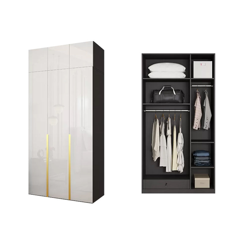 Hinged Wardrobe Cabinet with Garment Rod Modern Storage Cabinet