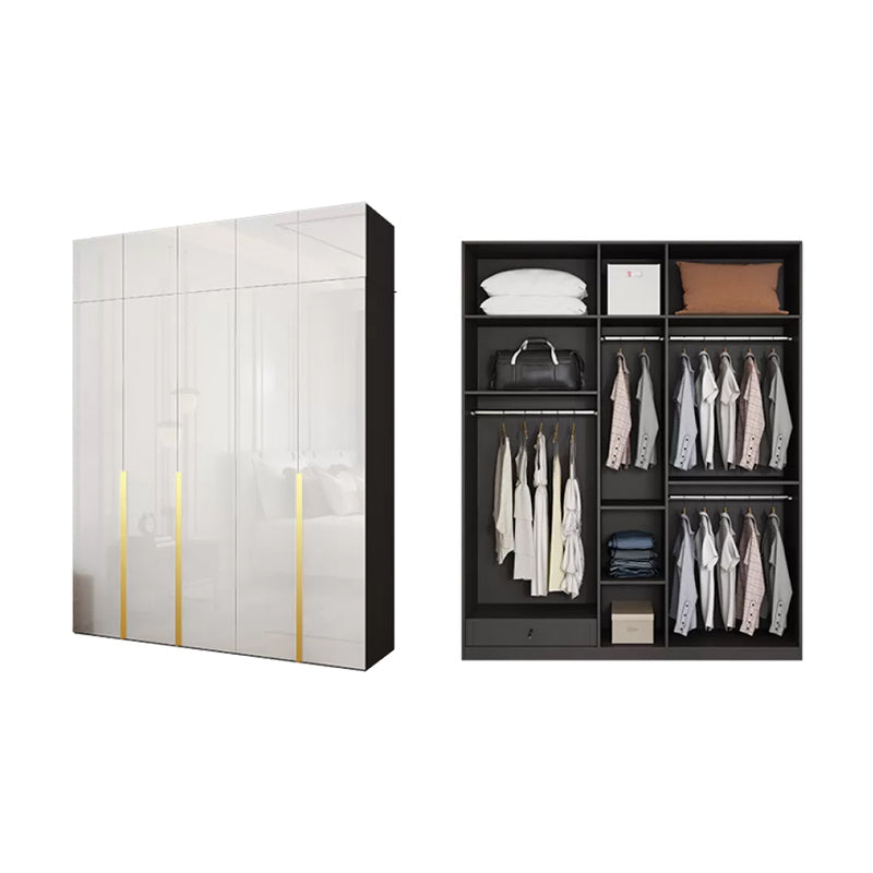 Hinged Wardrobe Cabinet with Garment Rod Modern Storage Cabinet