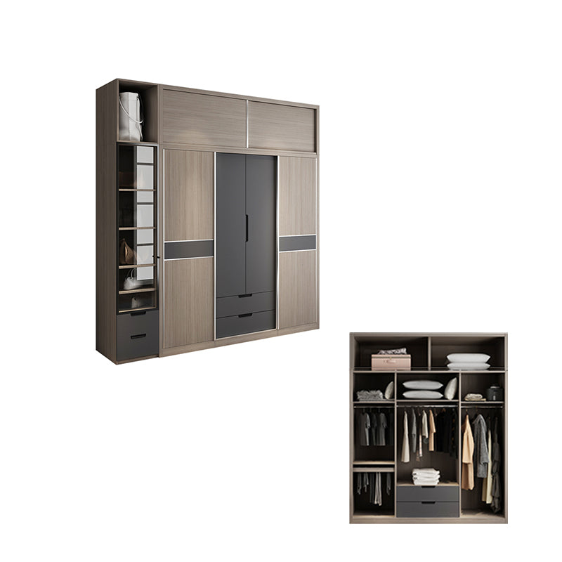 Sliding Contemporary Wardrobe Armoire Wooden Storage Cabinet with Shelves