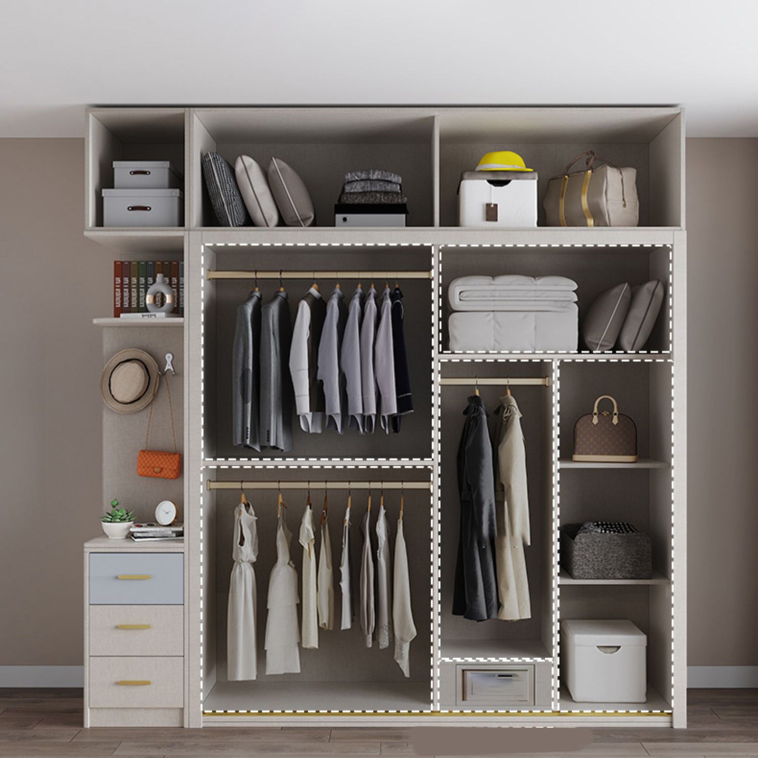 Sliding Wardrobe Closet with Shelves Contemporary Wardrobe Cabinet