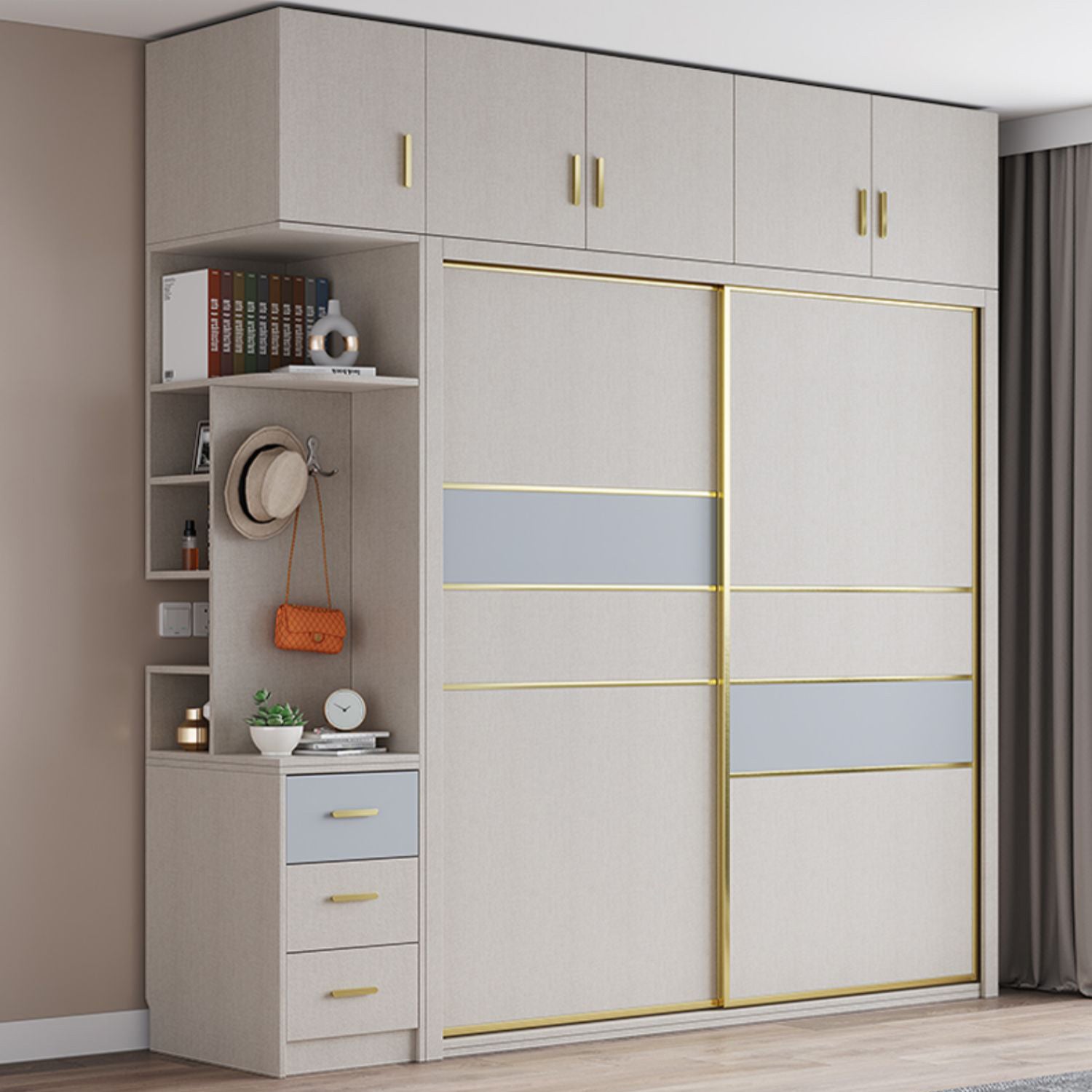 Sliding Wardrobe Closet with Shelves Contemporary Wardrobe Cabinet