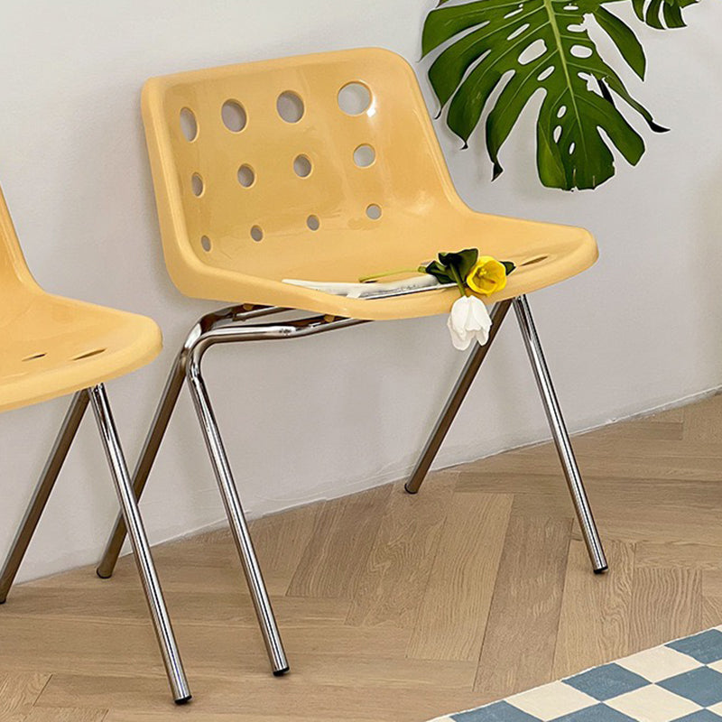 Plastic Stacking Side Chair Modern Style Open Back Armless Chair with Chrome Legs