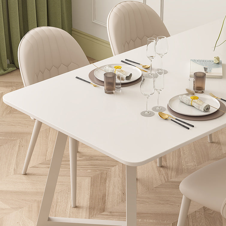 Contemporary Sintered Stone Top Metal Base Dining Table with Chairs in White