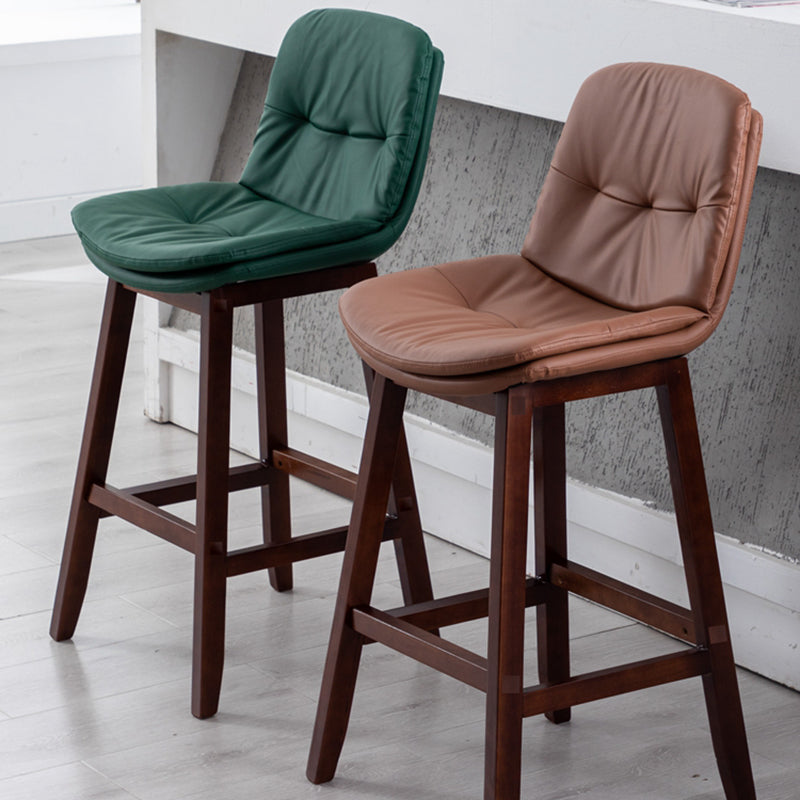 Contemporary Solid Wood Legs Faux Leather Indoor Counter Stools with Cushion