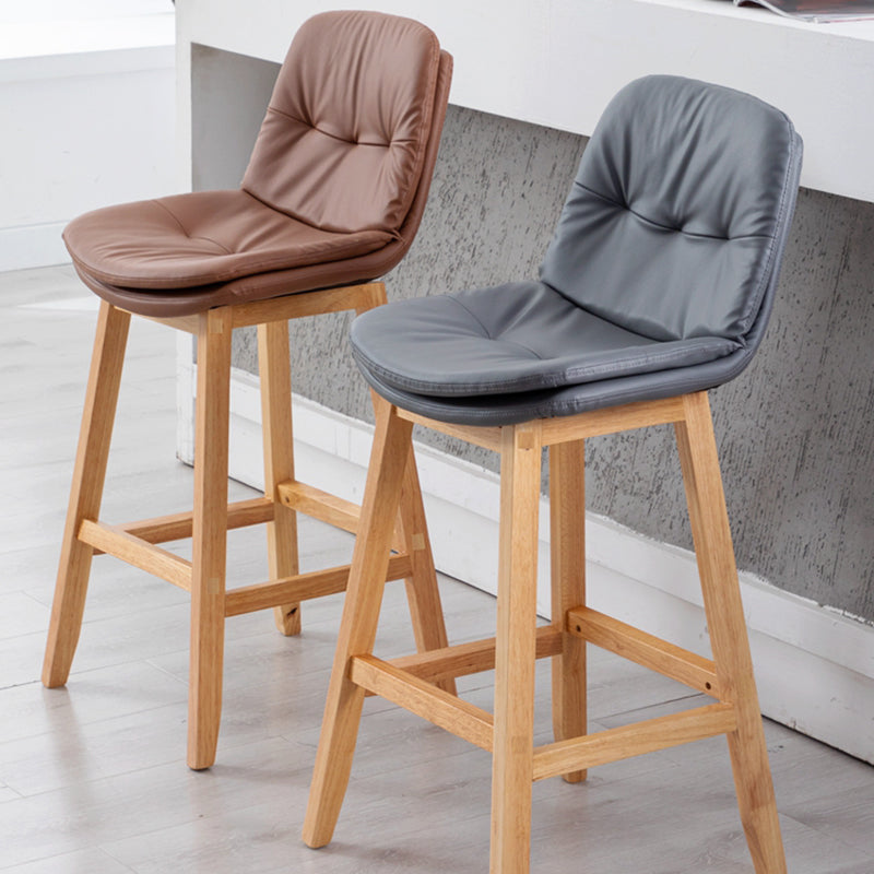 Contemporary Solid Wood Legs Faux Leather Indoor Counter Stools with Cushion