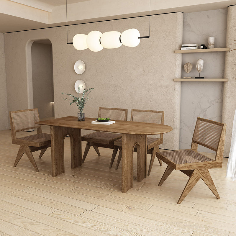 Contemporary Irregular Shape Solid Wood Dining Table with Chairs