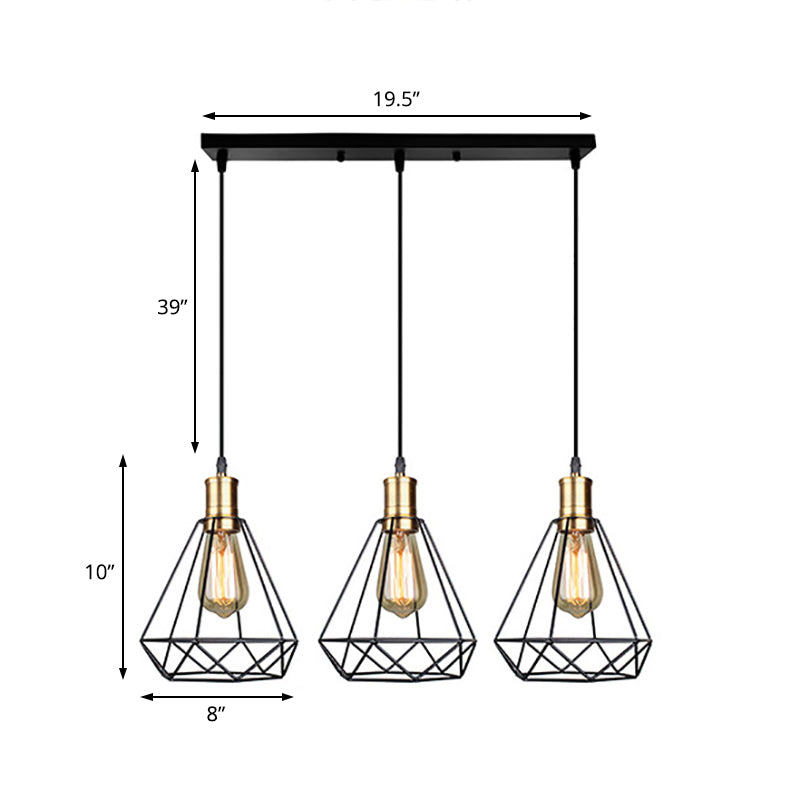 3 Köpfe hängende Lampe Bauernhaus Tränendrop -Käfig -Schatten Metallhängeln mit runden/linearen Baldachin im Messing