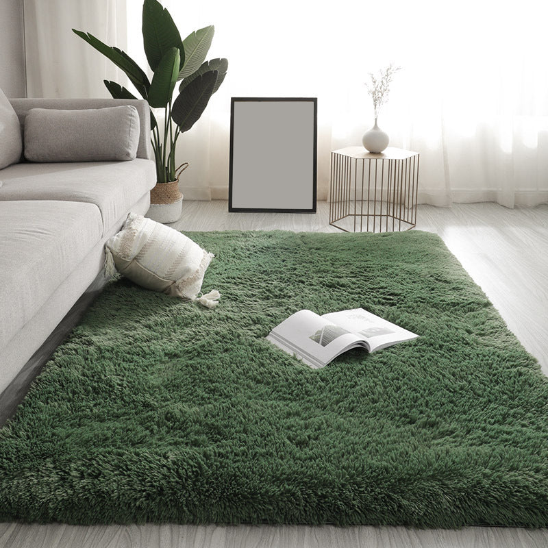 Solid Color Plush Rug Polyester Indoor Rug Non-slip Carpet for Living Room and Bedroom