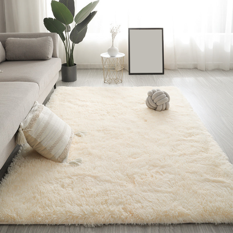 Solid Color Plush Rug Polyester Indoor Rug Non-slip Carpet for Living Room and Bedroom