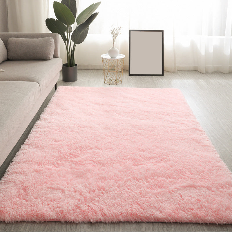 Solid Color Plush Rug Polyester Indoor Rug Non-slip Carpet for Living Room and Bedroom