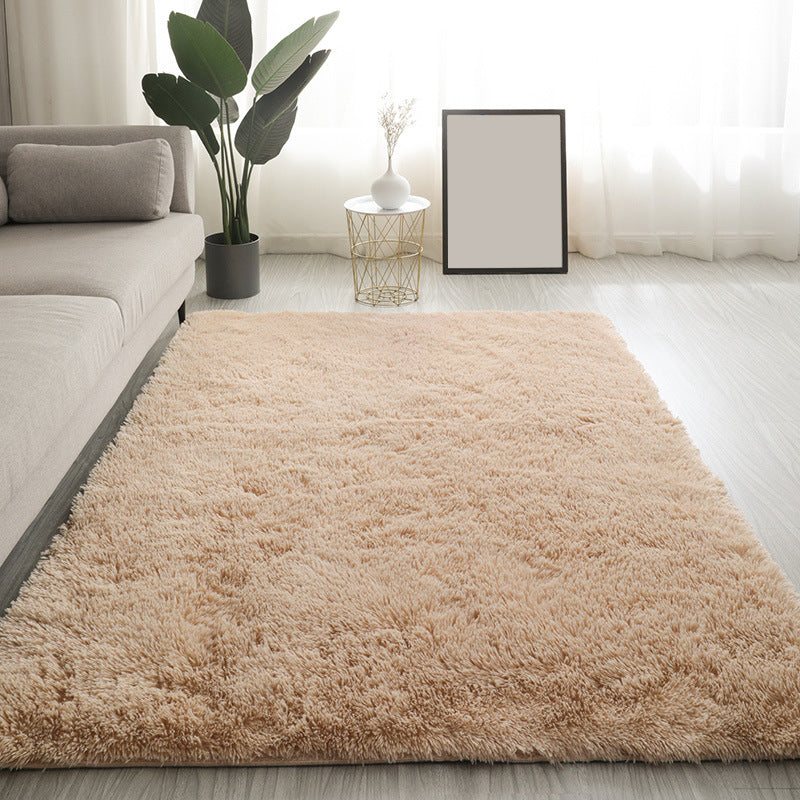 Solid Color Plush Rug Polyester Indoor Rug Non-slip Carpet for Living Room and Bedroom