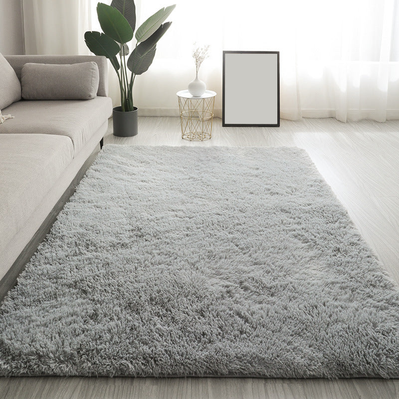 Solid Color Plush Rug Polyester Indoor Rug Non-slip Carpet for Living Room and Bedroom