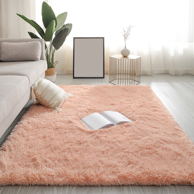Solid Color Plush Rug Polyester Indoor Rug Non-slip Carpet for Living Room and Bedroom