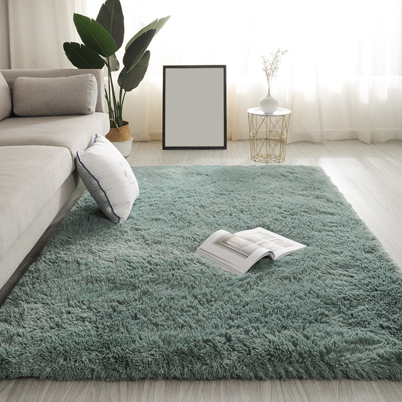 Solid Color Plush Rug Polyester Indoor Rug Non-slip Carpet for Living Room and Bedroom