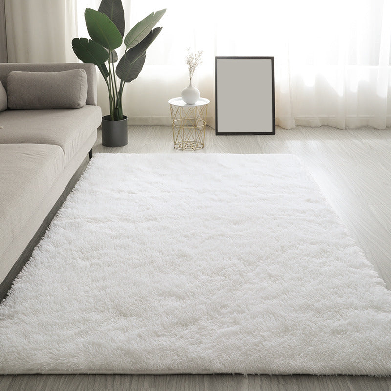 Solid Color Plush Rug Polyester Indoor Rug Non-slip Carpet for Living Room and Bedroom