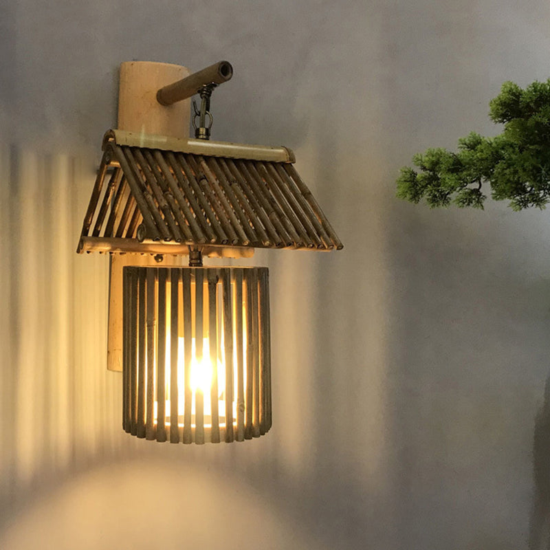 Geometric Wall Light Fixture Modern Bamboo 1 Light for Dining Room