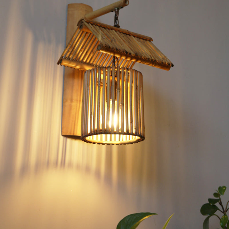 Geometric Wall Light Fixture Modern Bamboo 1 Light for Dining Room