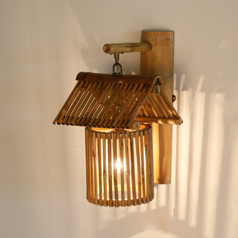 Geometric Wall Light Fixture Modern Bamboo 1 Light for Dining Room