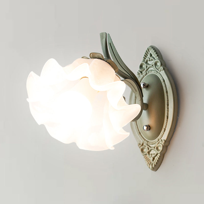 Modern Style Wall Mount Light 1-Light Flower Shape with Glass Shade for Bedroom