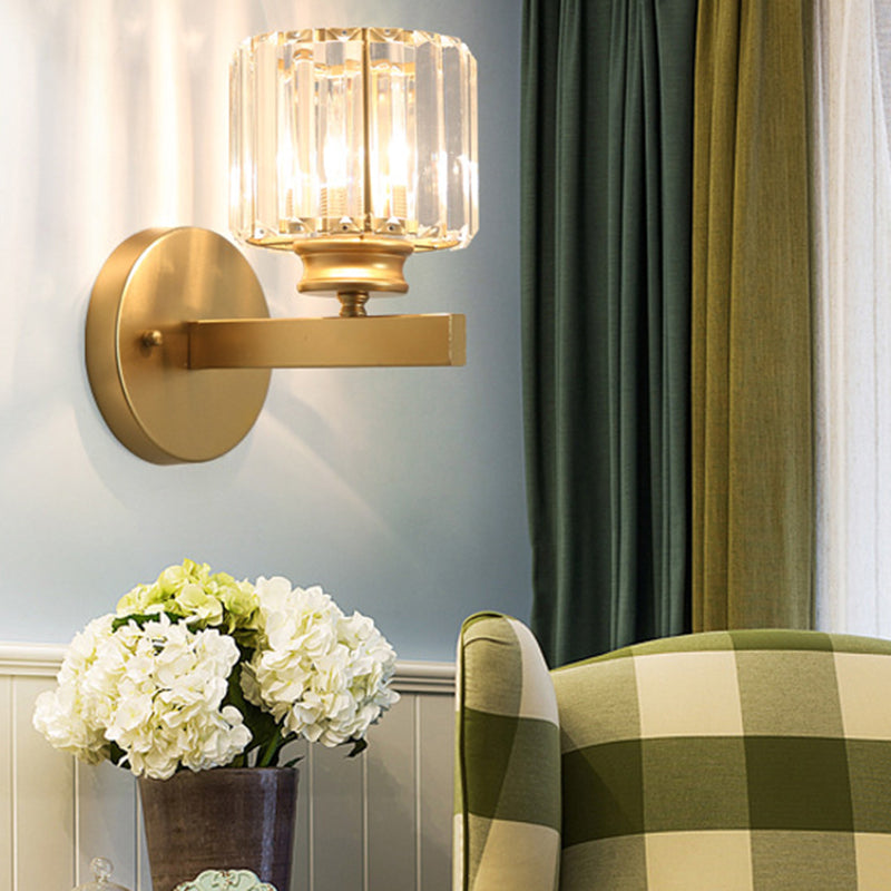 1 Light Geometric Wall Mounted Lamp Simplicity Crystal in Black/Gold
