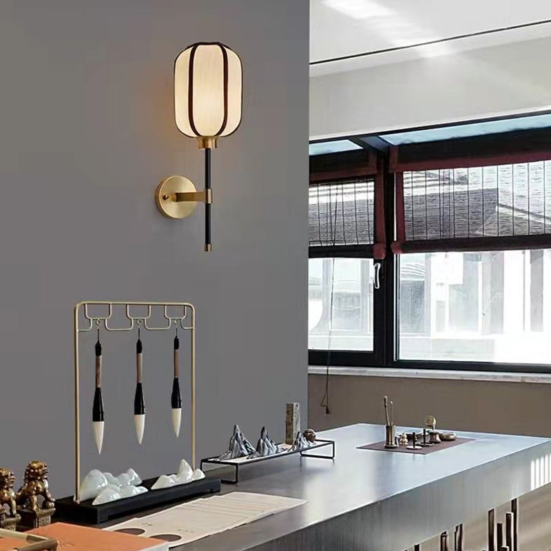 Geometric Modern Fabric 1 Light Wall Lighting Fixture in Gold