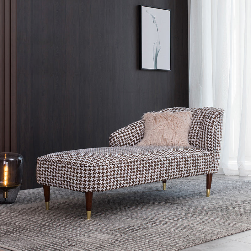 Contemporary One Armed Chaise Round Arms Houndstooth for Living Room